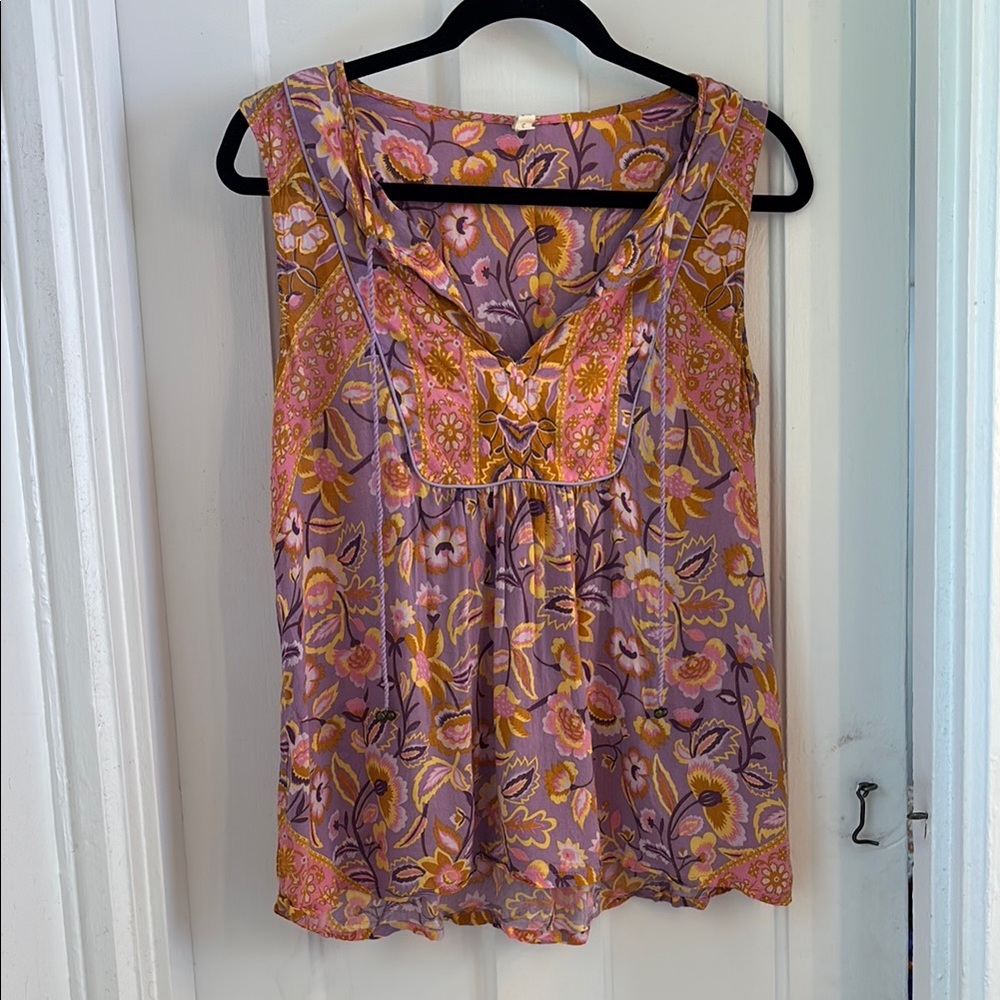 Spell Orange and Purple Sleeveless Blouse Relaxed Fit